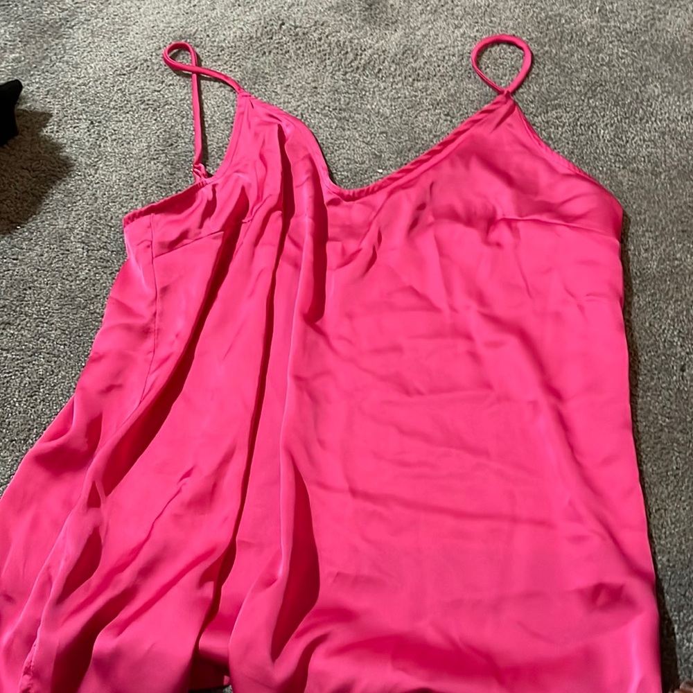 Small hot pink silk pajama tank top